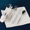 image:image240 Pieces Pre Rolled Cutlery And Napkins Set with Heavy Duty Full Size Polished Gold Cutlery 60 Forks 60 Knives 60 Spoons In Rolled Napkins for Weddings Parties And EventsSilver
