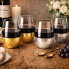 image:imageLillian Clear Stemless Wine Tumbler with Polished Gold Base 15 oz  Unbreakable Disposable Plastic Cups for Weddings amp Parties 72 PackGold