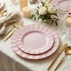 image:imageLillian Tablesettings 32Piece Tinted Green Plastic Plates Set 1610 Dinner amp 167 Salad Plates Heavyweight Disposable Plates with Gold Rim Elegant Swirl Design DinnerwarePetal  Pink  Gold