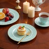 image:imageLillian Tablesettings 32Piece Tinted Green Plastic Plates Set 1610 Dinner amp 167 Salad Plates Heavyweight Disposable Plates with Gold Rim Elegant Swirl Design DinnerwarePetal  Green  Gold