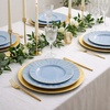 image:imageLillian Tablesettings 32Piece Tinted Green Plastic Plates Set 1610 Dinner amp 167 Salad Plates Heavyweight Disposable Plates with Gold Rim Elegant Swirl Design DinnerwarePetal  Blue  Gold