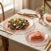 image:imageLillian Tablesettings 32Piece Tinted Green Plastic Plates Set 1610 Dinner amp 167 Salad Plates Heavyweight Disposable Plates with Gold Rim Elegant Swirl Design DinnerwareWoven  Rose  Silver
