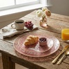 image:imageLillian Tablesettings 32Piece Tinted Green Plastic Plates Set 1610 Dinner amp 167 Salad Plates Heavyweight Disposable Plates with Gold Rim Elegant Swirl Design DinnerwareWoven  Rose  Silver