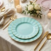 image:imageLillian Tablesettings 32Piece Tinted Green Plastic Plates Set 1610 Dinner amp 167 Salad Plates Heavyweight Disposable Plates with Gold Rim Elegant Swirl Design DinnerwarePetal  Green  Gold