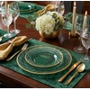 image:imageLillian Tablesettings 32Piece Tinted Green Plastic Plates Set 1610 Dinner amp 167 Salad Plates Heavyweight Disposable Plates with Gold Rim Elegant Swirl Design DinnerwareSwirl  Green  Gold