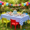 image:imageParty Dimensions Red Disposable Plastic Tablecloth Round 84 12 PackBlue Gingham Checkered