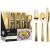 image:imagePlastic Cutlery Silverware Extra Heavyweight Disposable Flatware Full Size Cutlery Combo Polished Silver 80 Forks 40 Spoons 40 Knives Value Pack 160 CountPebbled Gold