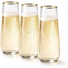 image:imageLillian Clear Champagne Flute with Polished Silver Trim 9 oz  Unbreakable Disposable Plastic Cups for Weddings amp Parties 72 PackClear  Gold