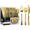 image:imagePlastic Cutlery Silverware Extra Heavyweight Disposable Flatware Full Size Cutlery Combo Polished Silver 80 Forks 40 Spoons 40 Knives Value Pack 160 CountPebbled Gold