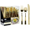 image:imagePlastic Cutlery Silverware Extra Heavyweight Disposable Flatware Full Size Cutlery Combo Polished Silver 80 Forks 40 Spoons 40 Knives Value Pack 160 CountGold