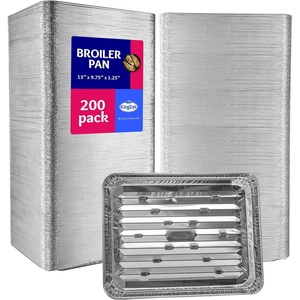 image:imageAluminum Foil Broiler Pans Grill Liners 200 Pack Sheet Pans for Oven Roasting Rack Disposable Aluminum Trays with Ribbed Surface for BBQ200