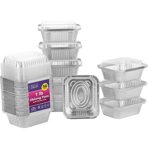 image:imageAluminum Pans With Lids  50 Count  225LB 85x6 Oblong Pans  To Go Containers With Lids  Disposable Tin Foil Pans  Perfect For Catering Meal Prep Baking Freezer Safe1LB  50 Pack  W Dome Lids