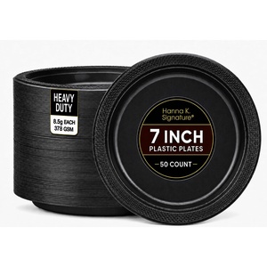 image:imageGold Solid Color Premium Heavy Weight Plastic Dinner Plate 9 50 Count  Elegant amp Durable Perfect for Parties amp EventsBlack