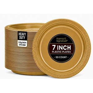image:imageGold Solid Color Premium Heavy Weight Plastic Dinner Plate 9 50 Count  Elegant amp Durable Perfect for Parties amp EventsGold