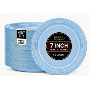 image:imageGold Solid Color Premium Heavy Weight Plastic Dinner Plate 9 50 Count  Elegant amp Durable Perfect for Parties amp EventsLight Blue