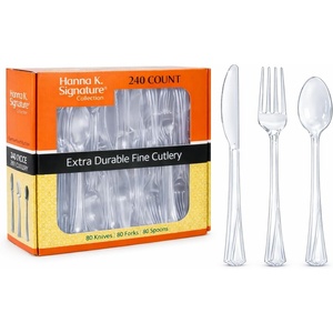 image:imageHanna K Signature 240 Count Clear Plastic Silverware Set Heavyweight Elegant Disposable Cutlery Combo 80 Forks 80 Spoons 80 KnivesClear