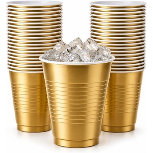 image:imageHanna K Signature Disposable Plastic Party Cups HeavyDuty 18 oz Gold Cups 50 CountGold