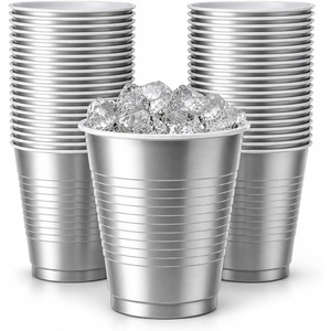 image:imageHanna K Signature Disposable Plastic Party Cups HeavyDuty 18 oz Gold Cups 50 CountSilver