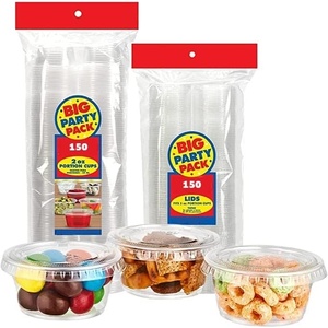 image:imageKing Zak 150 Sets  15oz Disposable Mini Plastic Jello Shot Cups With Lids Perfect For Portion Souffle Condiment Dipping Sauce Salad Dressing And More20 ounces