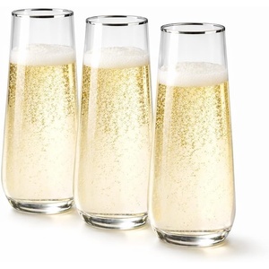 image:imageLillian Clear Champagne Flute with Polished Silver Trim 9 oz  Unbreakable Disposable Plastic Cups for Weddings amp Parties 72 PackClear  Silver