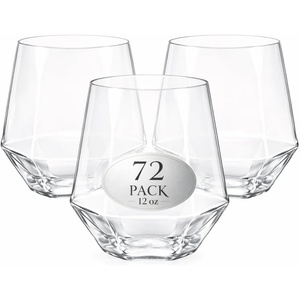 image:imageLillian Clear Faceted Stemless Wine Tumbler 12 oz  Unbreakable Disposable Plastic Cups for Weddings amp Parties 72 Pack72