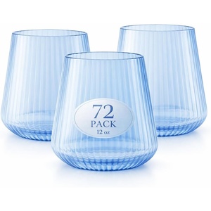 image:imageLillian Clear Ribbed Stemless Plastic Wine Glasses 12 oz  Elegant Shatterproof Disposable Wine Cups Premium Hard Plastic Tumblers for Weddings Parties amp Special Events 72 PackDusty Blue