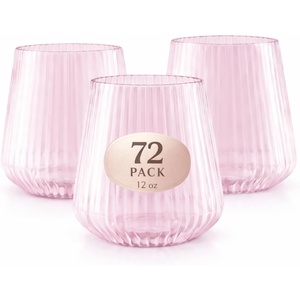 image:imageLillian Clear Ribbed Stemless Plastic Wine Glasses 12 oz  Elegant Shatterproof Disposable Wine Cups Premium Hard Plastic Tumblers for Weddings Parties amp Special Events 72 PackMauve Tint