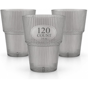 image:imageLillian Clear Ribbed Stemless Plastic Wine Glasses 12 oz  Elegant Shatterproof Disposable Wine Cups Premium Hard Plastic Tumblers for Weddings Parties amp Special Events 72 PackCharcoal Tint