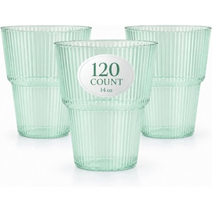 image:imageLillian Clear Ribbed Stemless Plastic Wine Glasses 12 oz  Elegant Shatterproof Disposable Wine Cups Premium Hard Plastic Tumblers for Weddings Parties amp Special Events 72 PackGreen Tint