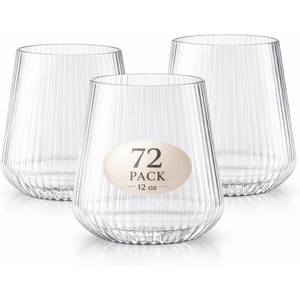 image:imageLillian Clear Ribbed Stemless Plastic Wine Glasses 12 oz  Elegant Shatterproof Disposable Wine Cups Premium Hard Plastic Tumblers for Weddings Parties amp Special Events 72 PackClear