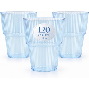 image:imageLillian Clear Ribbed Stemless Plastic Wine Glasses 12 oz  Elegant Shatterproof Disposable Wine Cups Premium Hard Plastic Tumblers for Weddings Parties amp Special Events 72 PackBlue Tint