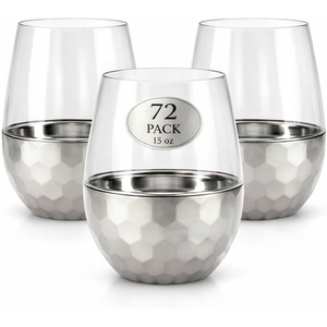 image:imageLillian Clear Stemless Wine Tumbler with Polished Gold Base 15 oz  Unbreakable Disposable Plastic Cups for Weddings amp Parties 72 PackSilver