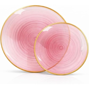 image:imageLillian Tablesettings 32Piece Tinted Green Plastic Plates Set 1610 Dinner amp 167 Salad Plates Heavyweight Disposable Plates with Gold Rim Elegant Swirl Design DinnerwareSpiralique  Rose  Gold
