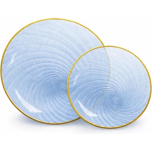 image:imageLillian Tablesettings 32Piece Tinted Green Plastic Plates Set 1610 Dinner amp 167 Salad Plates Heavyweight Disposable Plates with Gold Rim Elegant Swirl Design DinnerwareSwirl  Blue  Gold