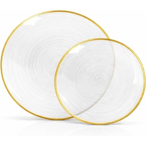 image:imageLillian Tablesettings 32Piece Tinted Green Plastic Plates Set 1610 Dinner amp 167 Salad Plates Heavyweight Disposable Plates with Gold Rim Elegant Swirl Design DinnerwareSpiralique  Clear  Gold
