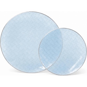 image:imageLillian Tablesettings 32Piece Tinted Green Plastic Plates Set 1610 Dinner amp 167 Salad Plates Heavyweight Disposable Plates with Gold Rim Elegant Swirl Design DinnerwareWoven  Blue  Silver