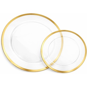 image:imageLillian Tablesettings 32Piece Tinted Green Plastic Plates Set 1610 Dinner amp 167 Salad Plates Heavyweight Disposable Plates with Gold Rim Elegant Swirl Design DinnerwareMagnificence  Clear  Gold