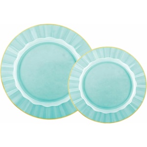 image:imageLillian Tablesettings 32Piece Tinted Green Plastic Plates Set 1610 Dinner amp 167 Salad Plates Heavyweight Disposable Plates with Gold Rim Elegant Swirl Design DinnerwarePetal  Green  Gold