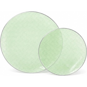 image:imageLillian Tablesettings 32Piece Tinted Green Plastic Plates Set 1610 Dinner amp 167 Salad Plates Heavyweight Disposable Plates with Gold Rim Elegant Swirl Design DinnerwareWoven  Green  Silver