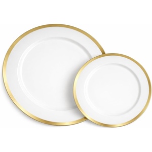 image:imageLillian Tablesettings 32Piece Tinted Green Plastic Plates Set 1610 Dinner amp 167 Salad Plates Heavyweight Disposable Plates with Gold Rim Elegant Swirl Design DinnerwareMagnificence  Pearl  Gold