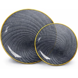 image:imageLillian Tablesettings 32Piece Tinted Green Plastic Plates Set 1610 Dinner amp 167 Salad Plates Heavyweight Disposable Plates with Gold Rim Elegant Swirl Design DinnerwareSwirl  Charcoal  Gold