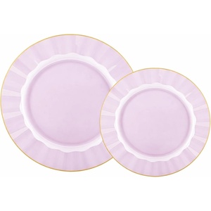 image:imageLillian Tablesettings 32Piece Tinted Green Plastic Plates Set 1610 Dinner amp 167 Salad Plates Heavyweight Disposable Plates with Gold Rim Elegant Swirl Design DinnerwarePetal  Pink  Gold