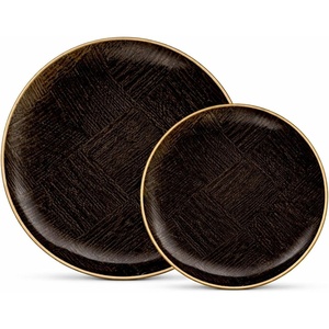 image:imageLillian Tablesettings 32Piece Tinted Green Plastic Plates Set 1610 Dinner amp 167 Salad Plates Heavyweight Disposable Plates with Gold Rim Elegant Swirl Design DinnerwareArctic  Charcoal  Gold