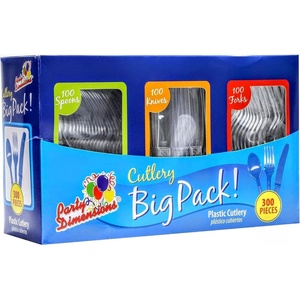image:imageParty Dimensions 300 Count Plastic Cutlery Combo Box Disposable Clear Plastic Silverware Utensils Set 100 Forks 100 Spoons 100 Knives300 Count Pack of 1