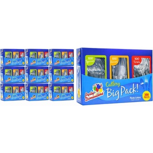 image:imageParty Dimensions 300 Count Plastic Cutlery Combo Box Disposable Clear Plastic Silverware Utensils Set 100 Forks 100 Spoons 100 Knives300 Count Pack of 10