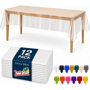 image:imageParty Dimensions Red Disposable Plastic Tablecloth Round 84 12 PackClear