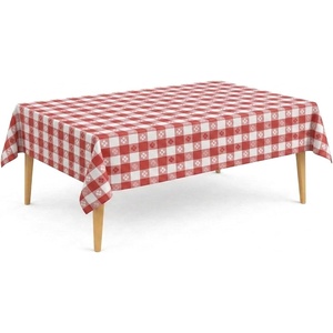 image:imageParty Dimensions Red Disposable Plastic Tablecloth Round 84 12 PackRed Gingham Checkered