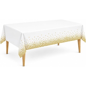 image:imageParty Dimensions Red Disposable Plastic Tablecloth Round 84 12 PackWhite  Gold Confetti